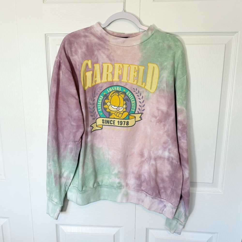Tie Dye Garfield the Cat crewneck sweatshirt LARGE